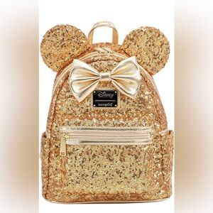 Loungefly X LASR Exclusive Disney Gold Sequin Minnie Mini Backpack